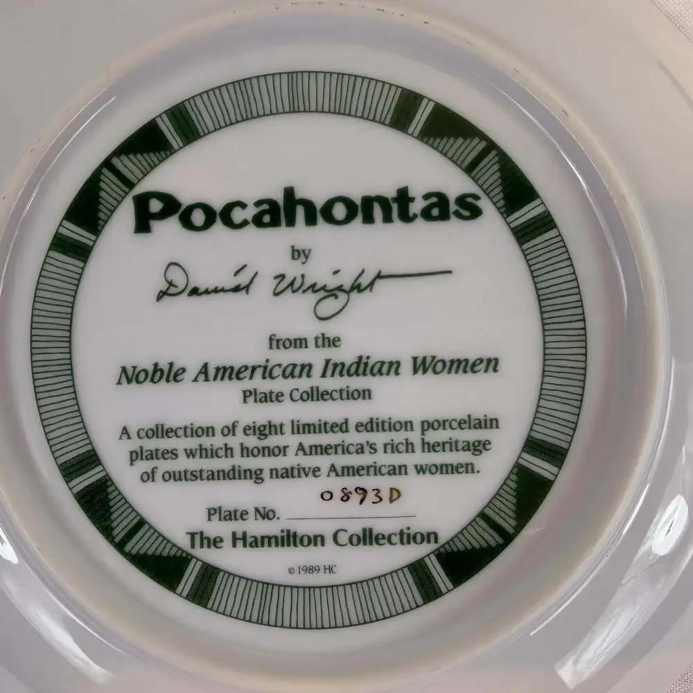 Pocahontas By David Wright Collector Plate Noble American Indian Women Hamilton